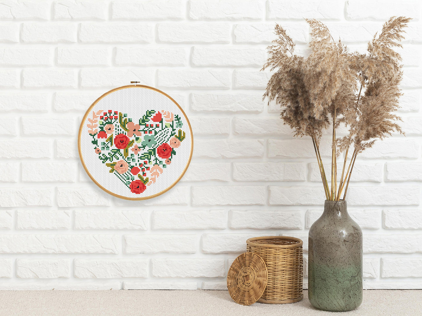 Modern Floral Heart - Cross Stitch Pattern - PDF Chart