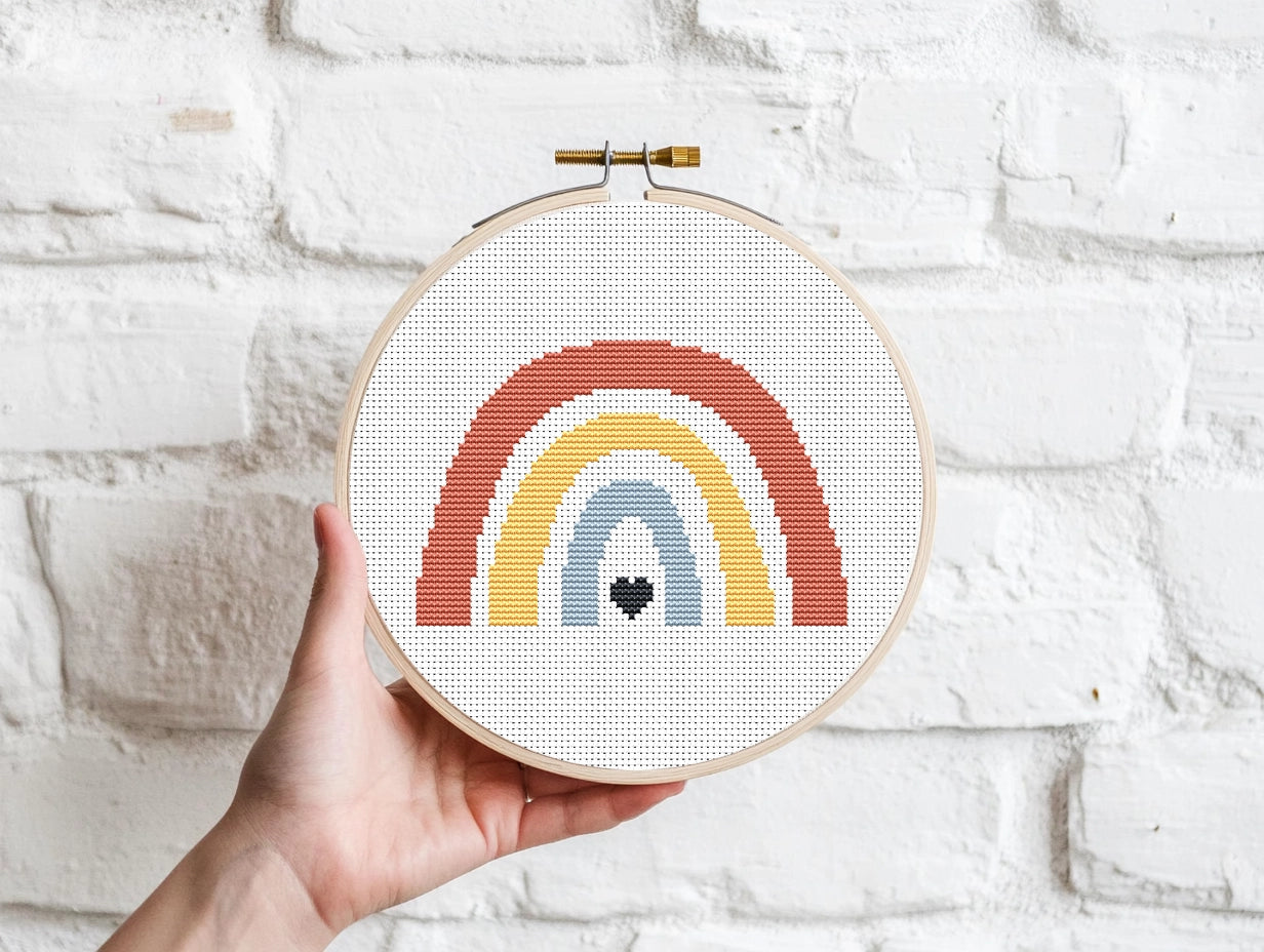 Rainbow cross stitch pattern, nursery wall art embroidery design