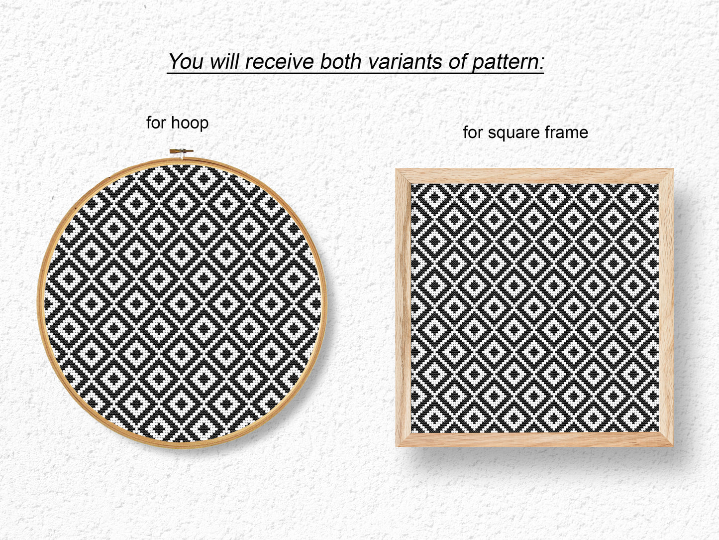 Scandinavian black and white geometric cross stitch pattern, minimalist Nordic-style PDF design