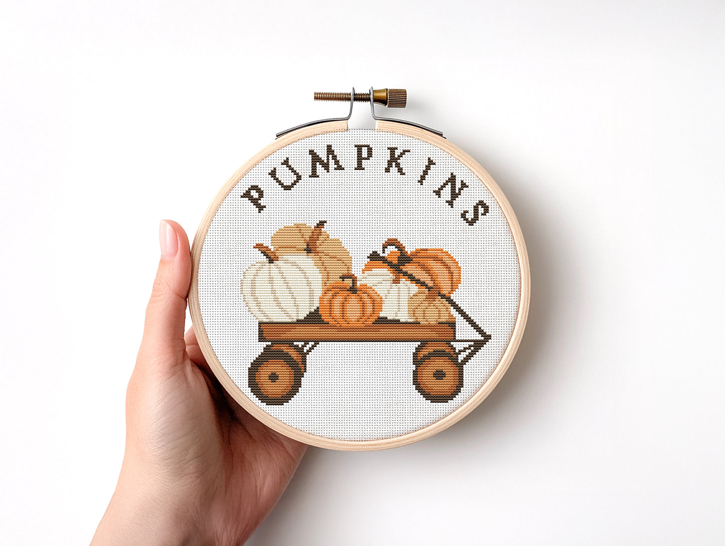 pumpkin cross stitch pattern, cozy autumn embroidery design, fall home decor pdf for beginners