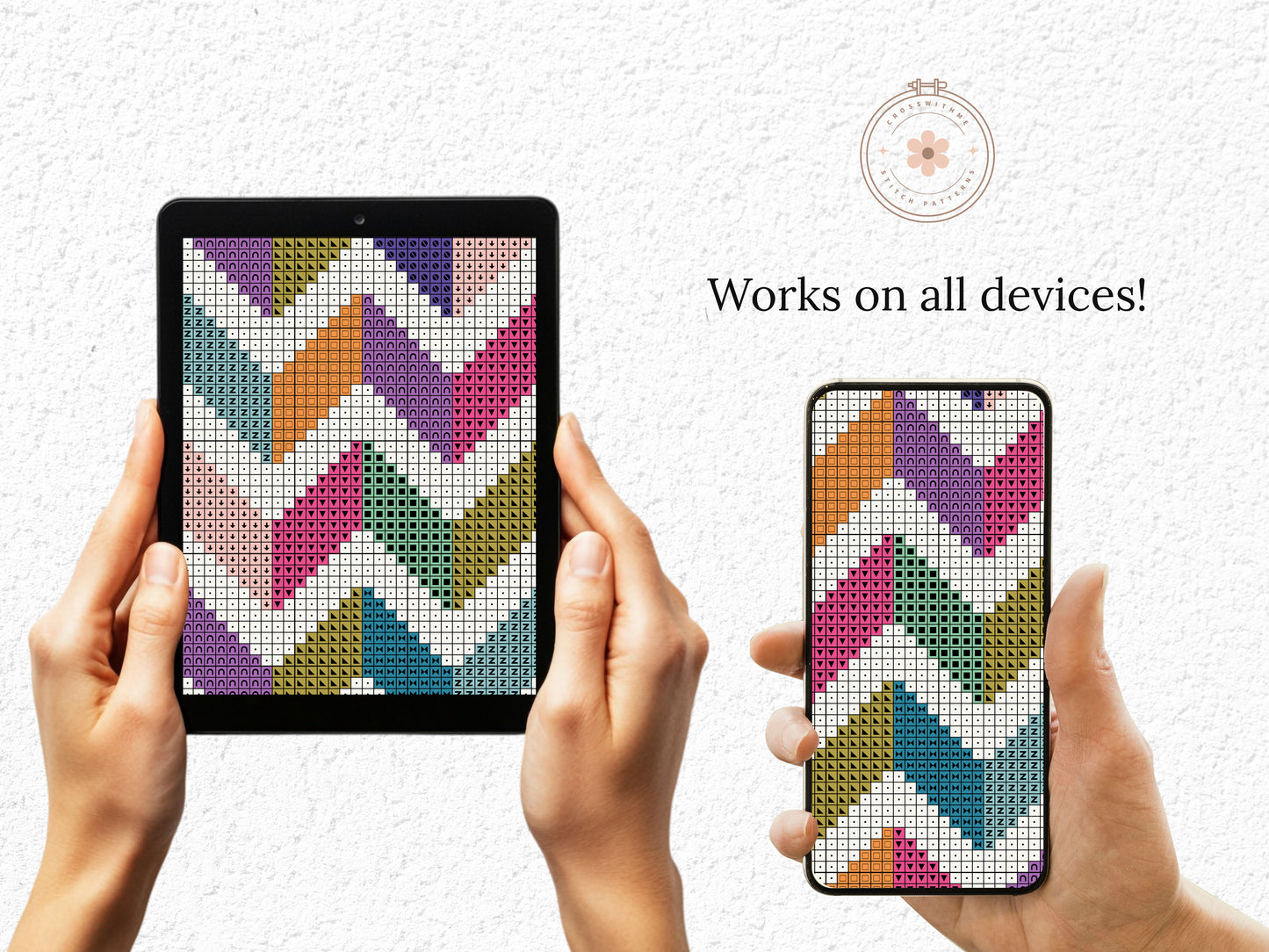 Geometric chevron cross stitch pattern – colorful modern PDF embroidery design for abstract wall decor
