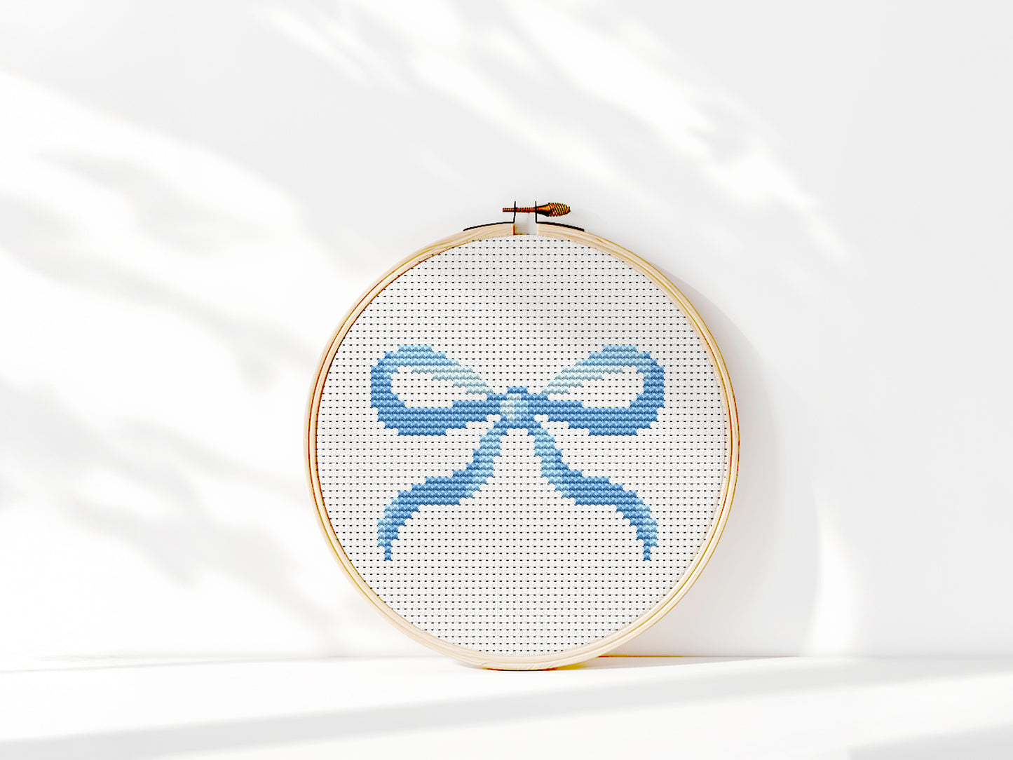 Mini Blue Bow cross stitch pattern - Beginner friendly PDF