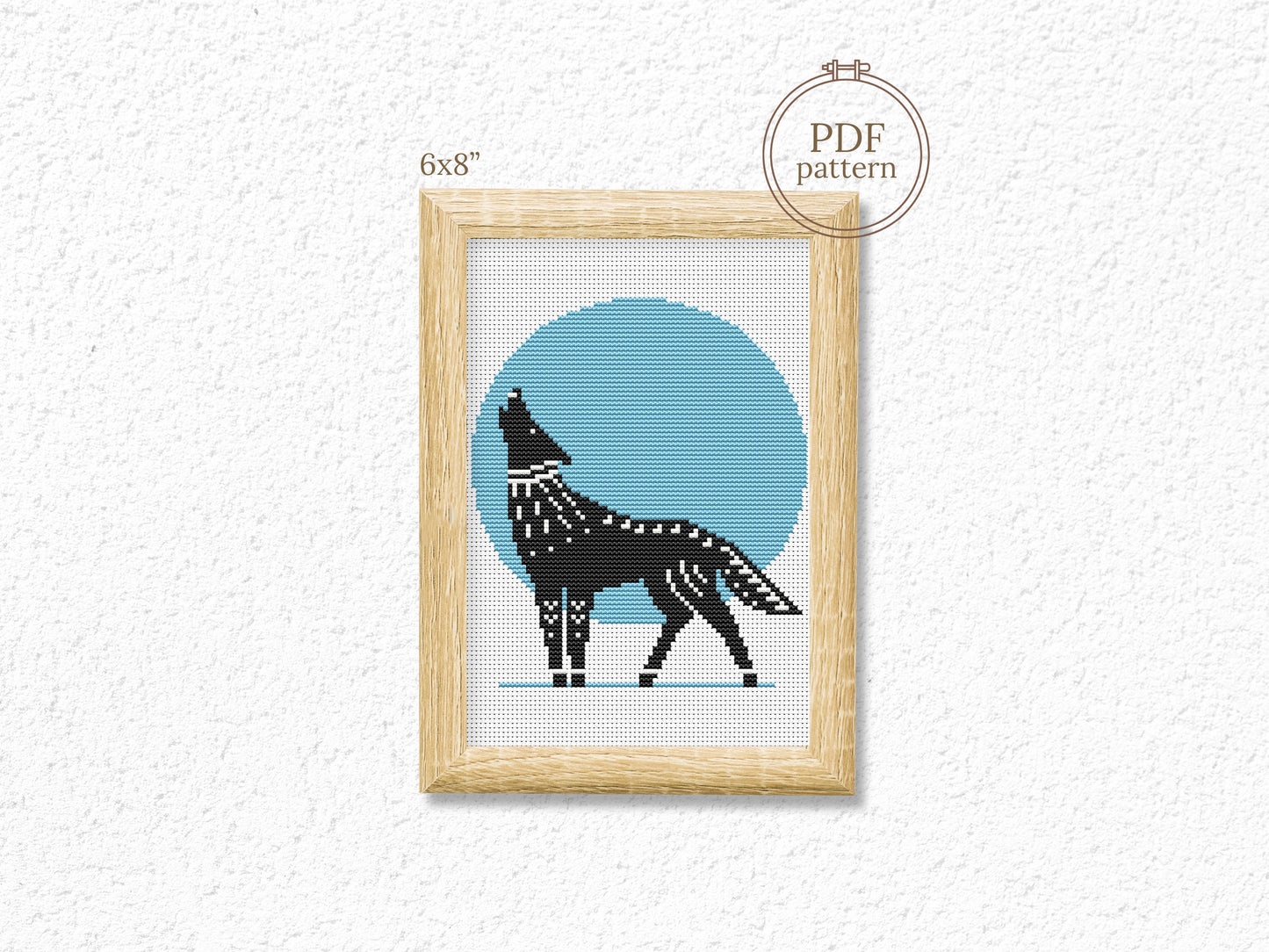 Scandinavian wolf cross stitch pattern, Nordic folk embroidery design