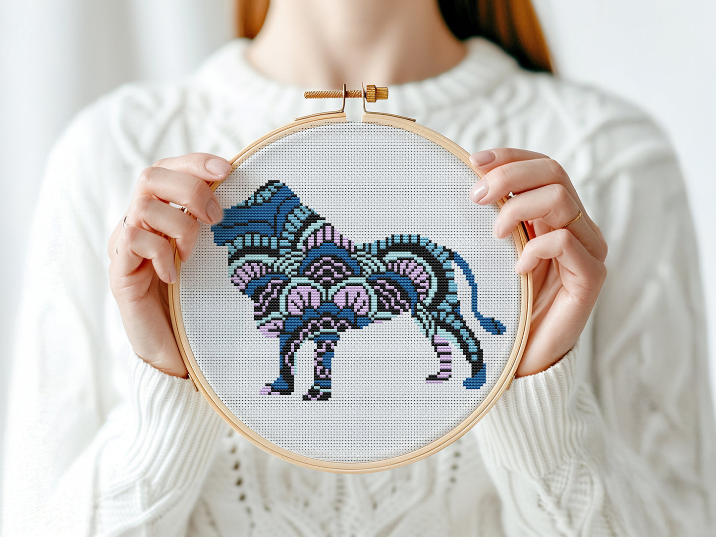 Mandala Lion Cross Stitch Pattern PDF Download