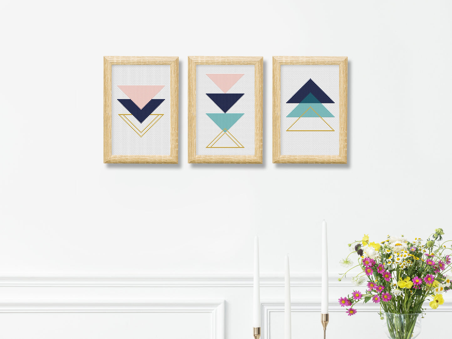Set of 3 Triangle Geometric Cross Stitch Patterns