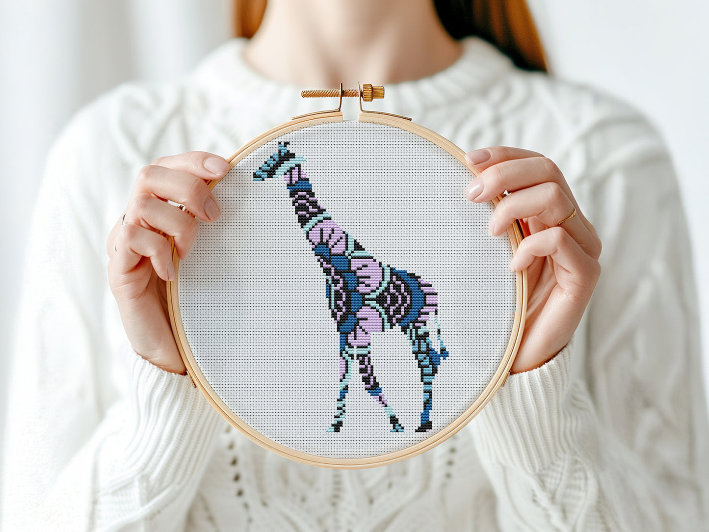 Mandala giraffe cross stitch pattern with ornamental design