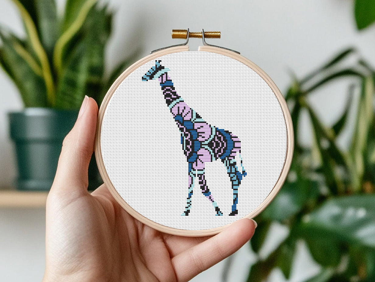 Mandala giraffe cross stitch pattern with ornamental design