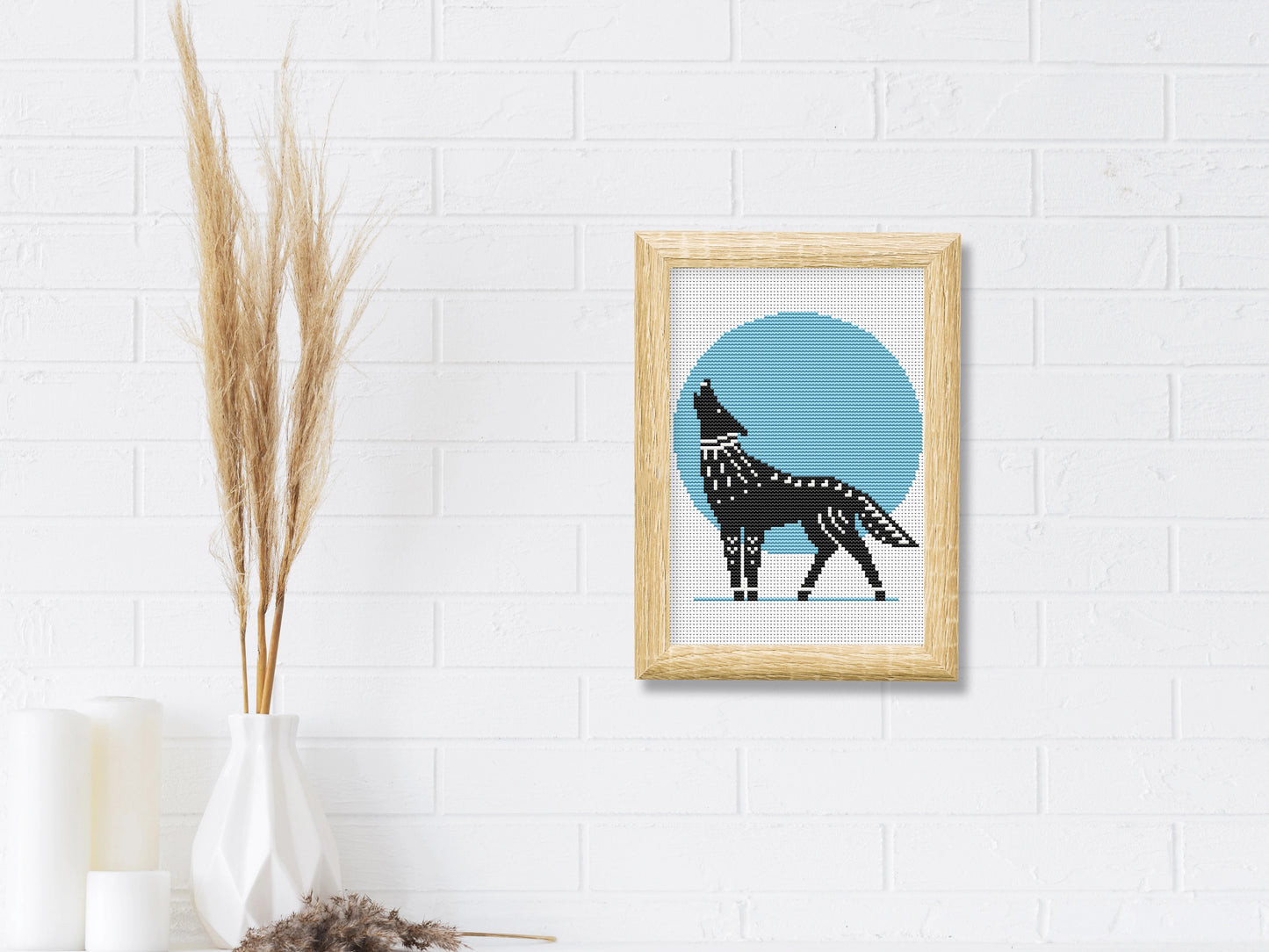 Scandinavian wolf cross stitch pattern, Nordic folk embroidery design