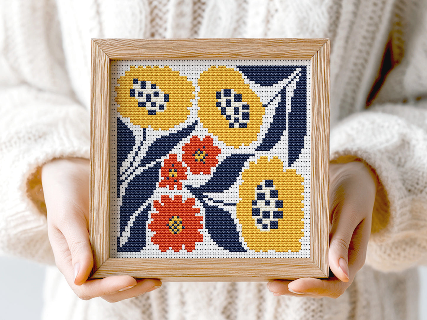 Autumn flowers cross stitch pattern with fall floral design