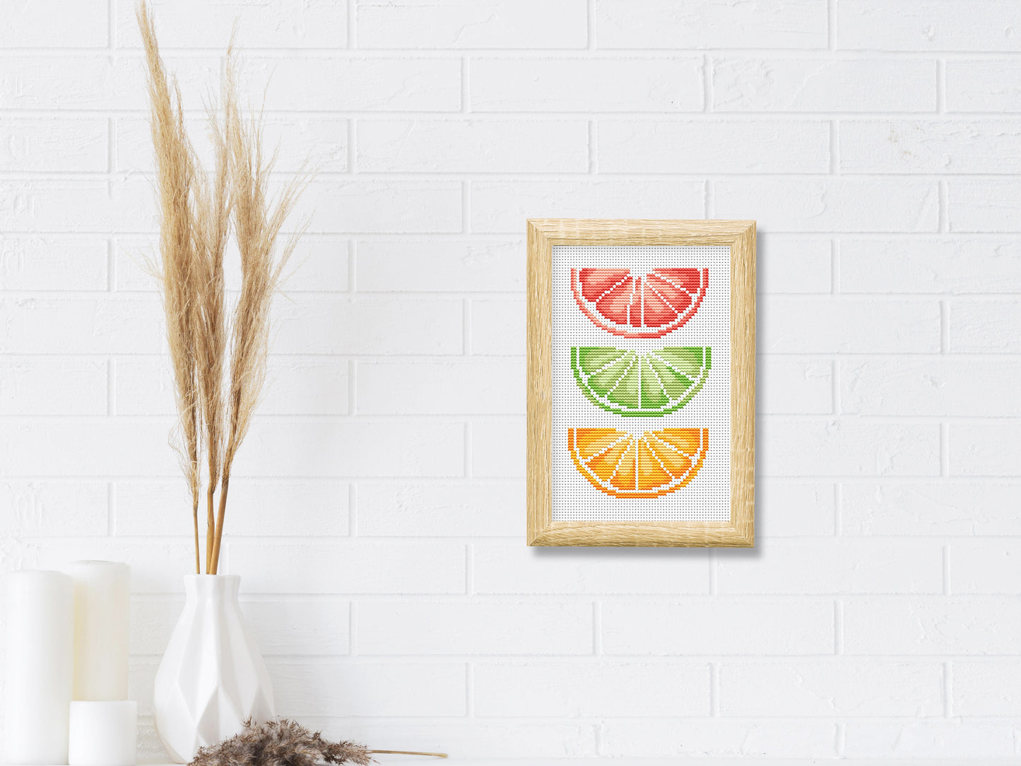 Colorful citrus fruit embroidery pattern PDF for kitchen decor