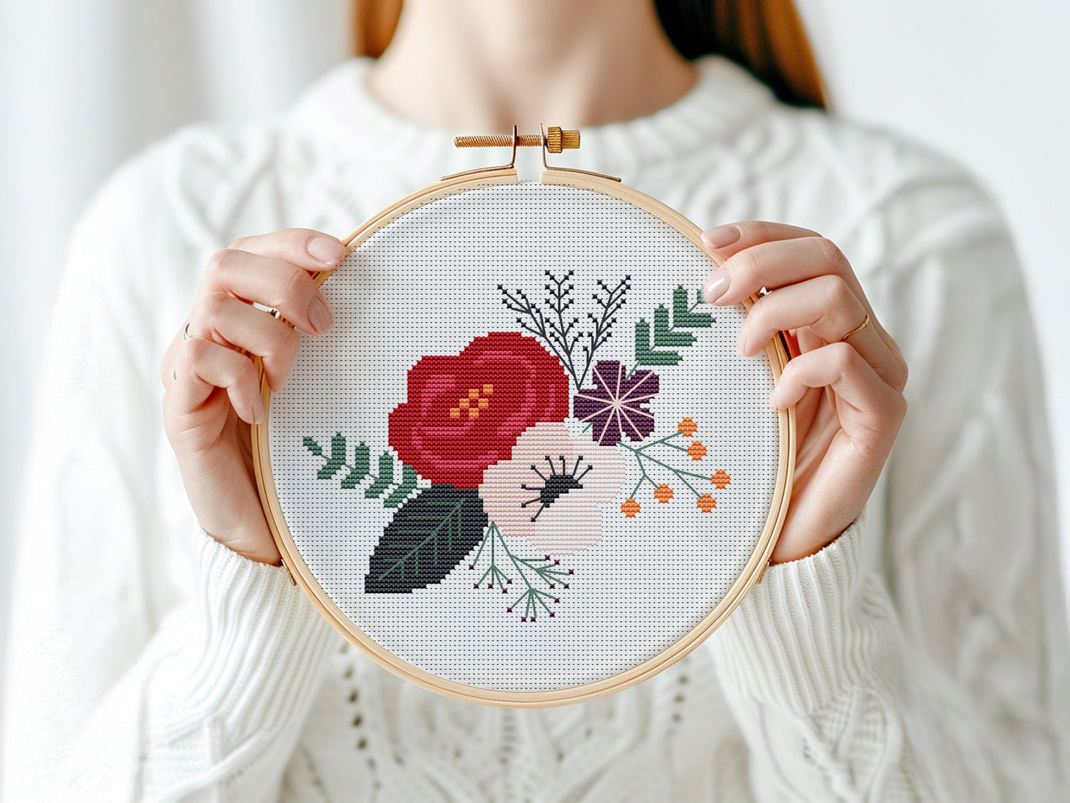 Cross stitch pattern featuring beautiful floral design in PDF format for embroidery