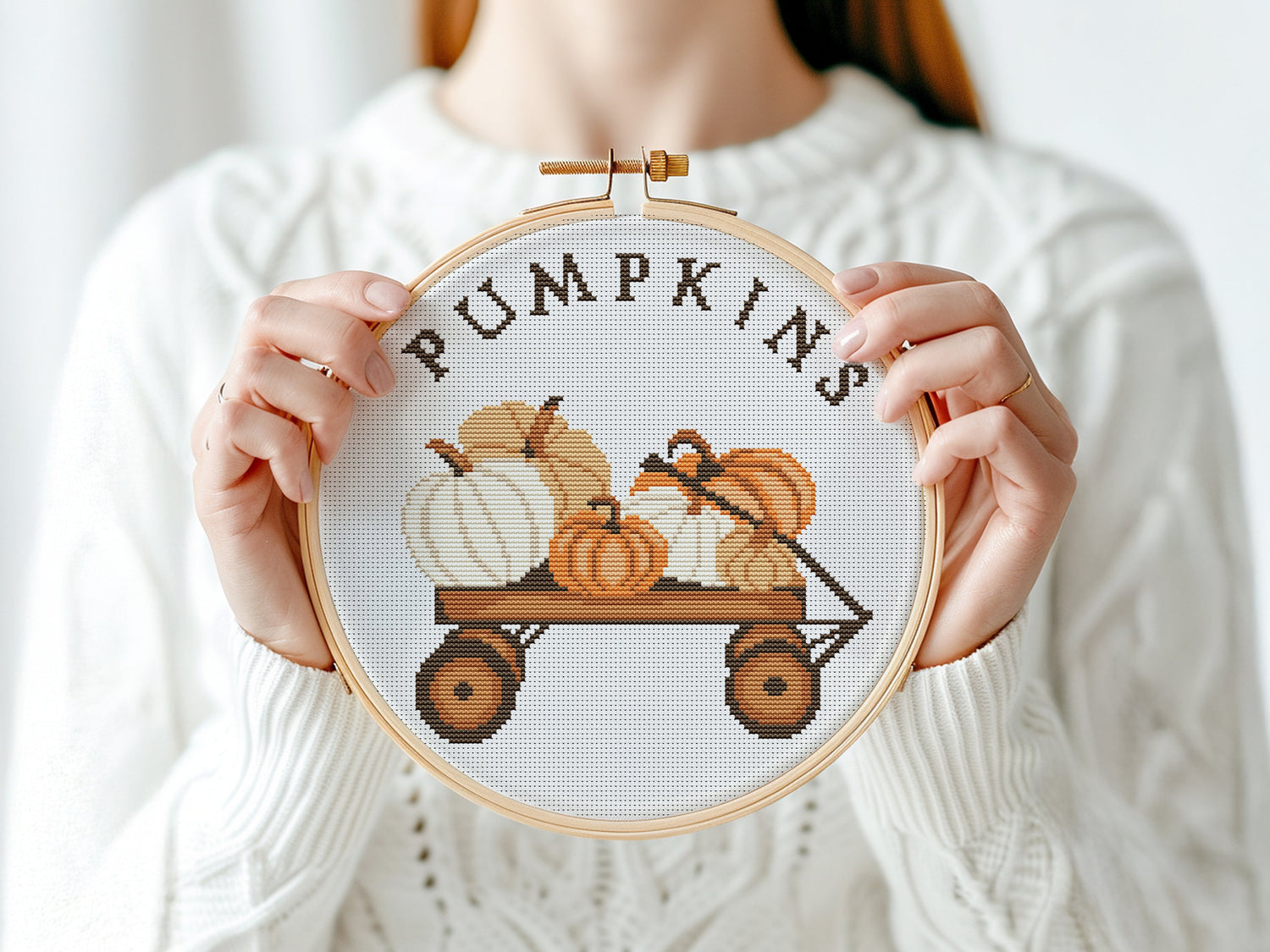 Autumn-themed cross stitch pattern in PDF format for cozy fall embroidery