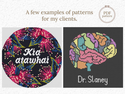 Examples of custom cross stitch patterns made for clients – personalized PDF designs