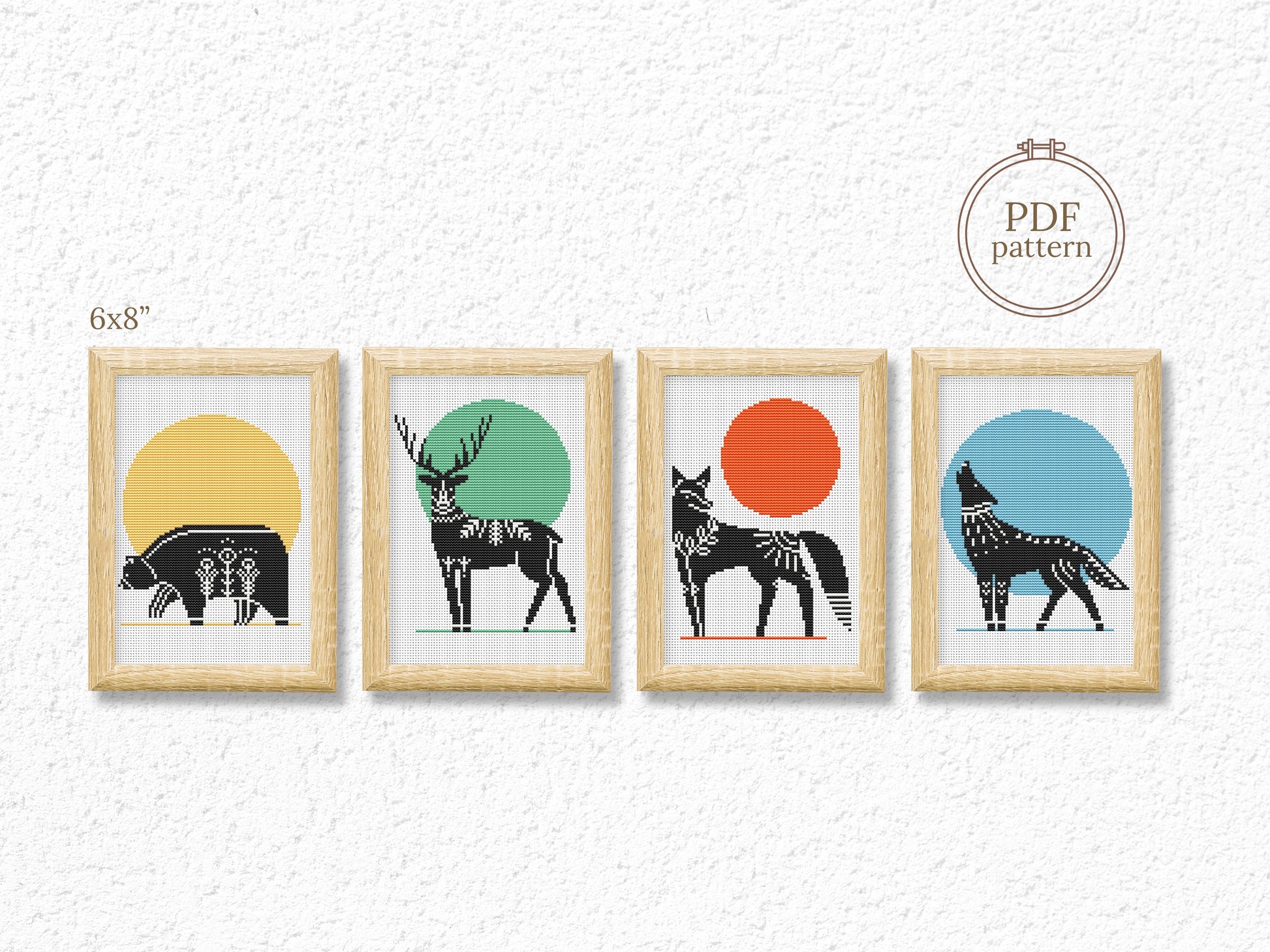 Scandinavian animals cross stitch set, Nordic folk embroidery patterns