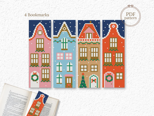 Festive Christmas bookmarks cross stitch patterns, holiday embroidery PDF set