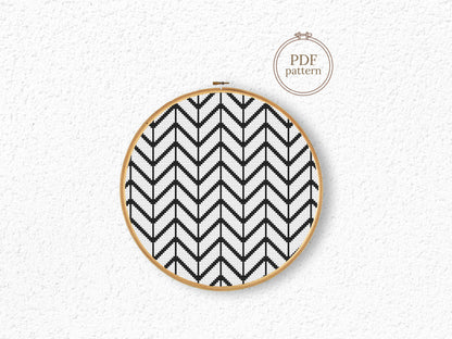 Minimal Scandinavian geometric cross stitch pattern in black and white, modern PDF embroidery design