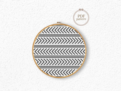 Nordic black and white geometric cross stitch pattern, minimalist Scandinavian PDF design