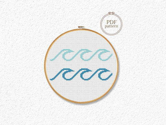 Simple waves cross stitch pattern – minimalist ocean embroidery PDF design