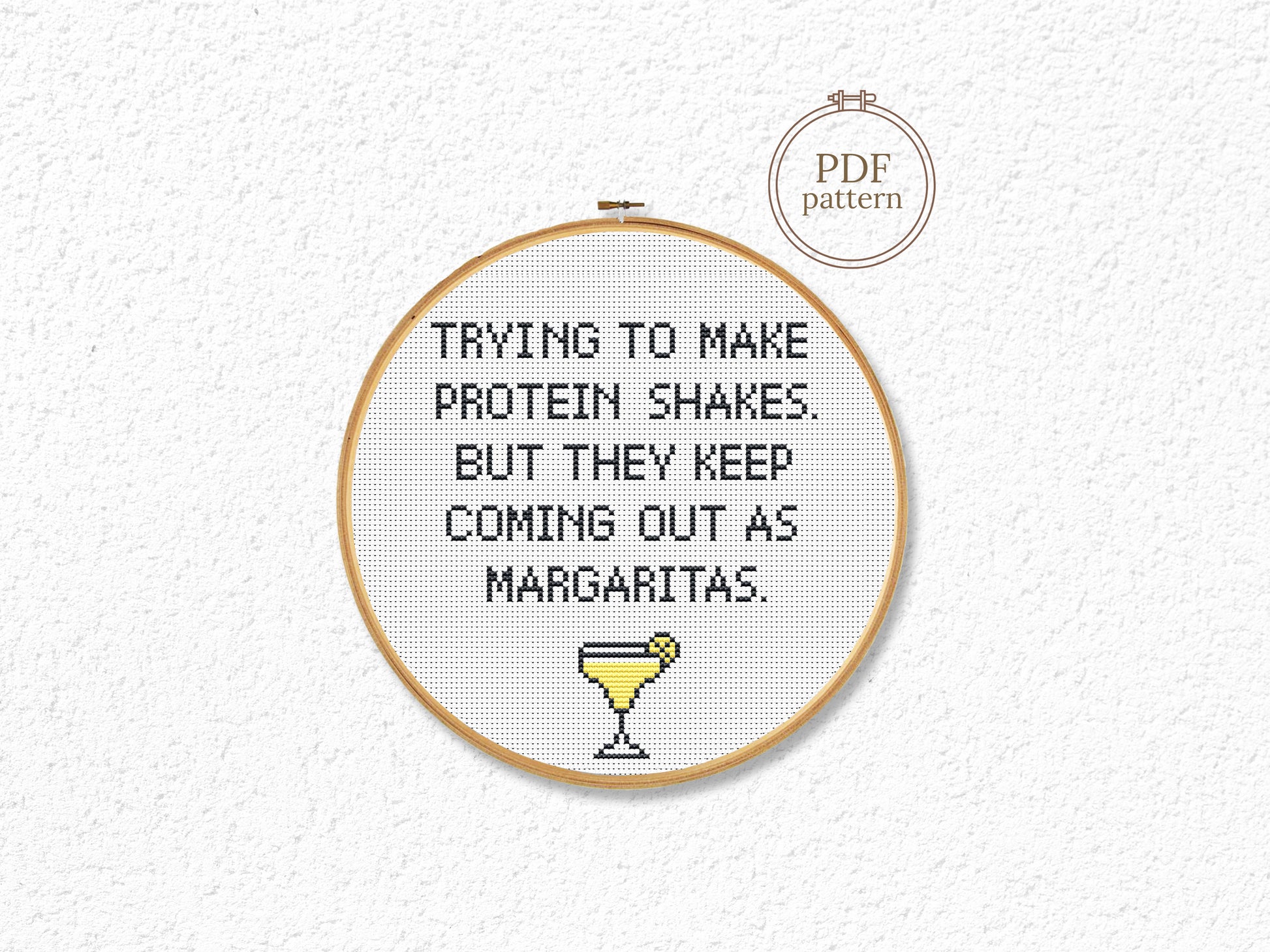 Margarita cocktail funny quote cross stitch pattern – modern and beginner-friendly PDF design