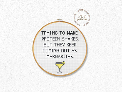 Margarita cocktail funny quote cross stitch pattern – modern and beginner-friendly PDF design