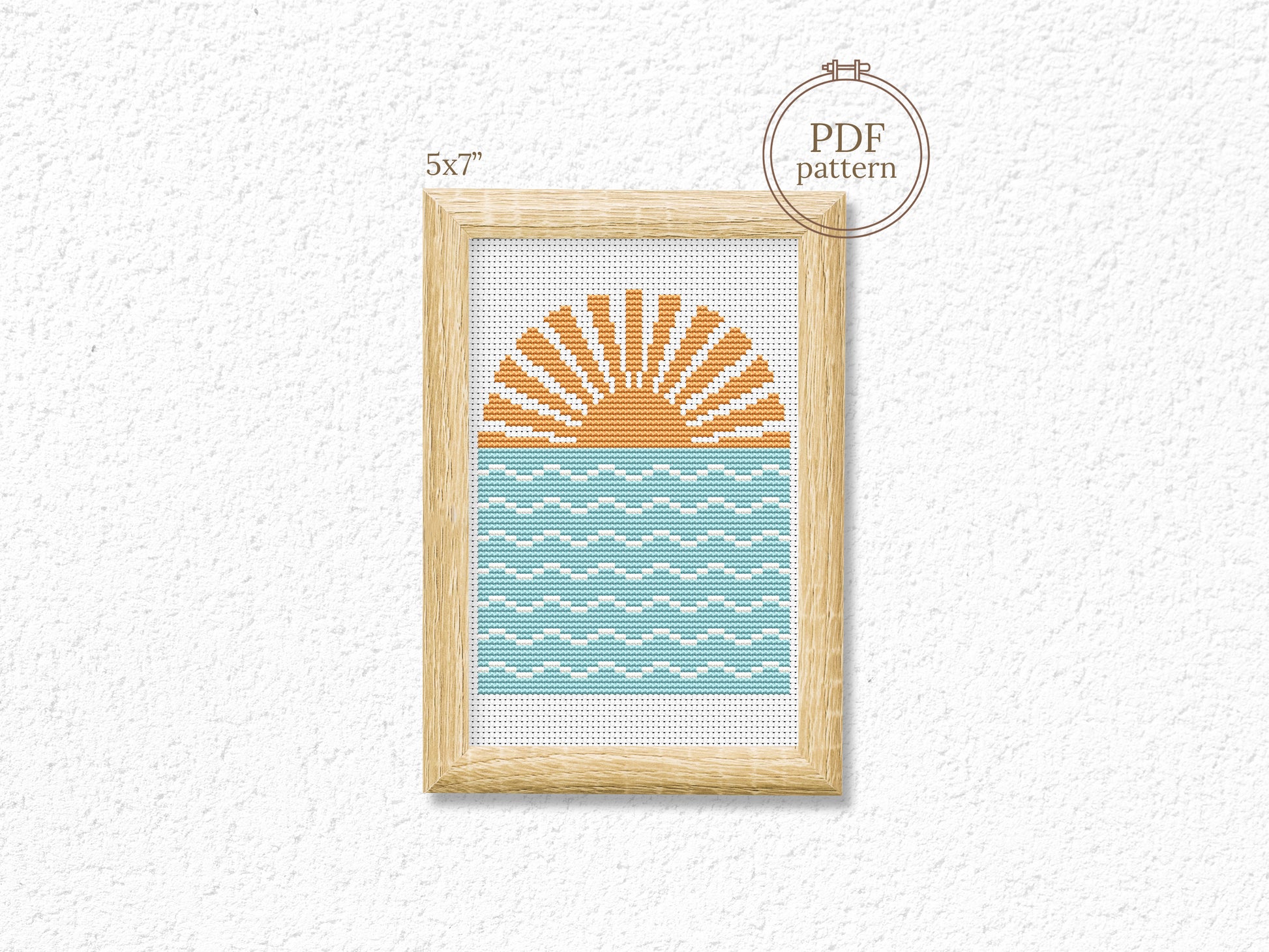Geometric summer landscape cross stitch pattern – trendy abstract shapes – beginner-friendly embroidery PDF