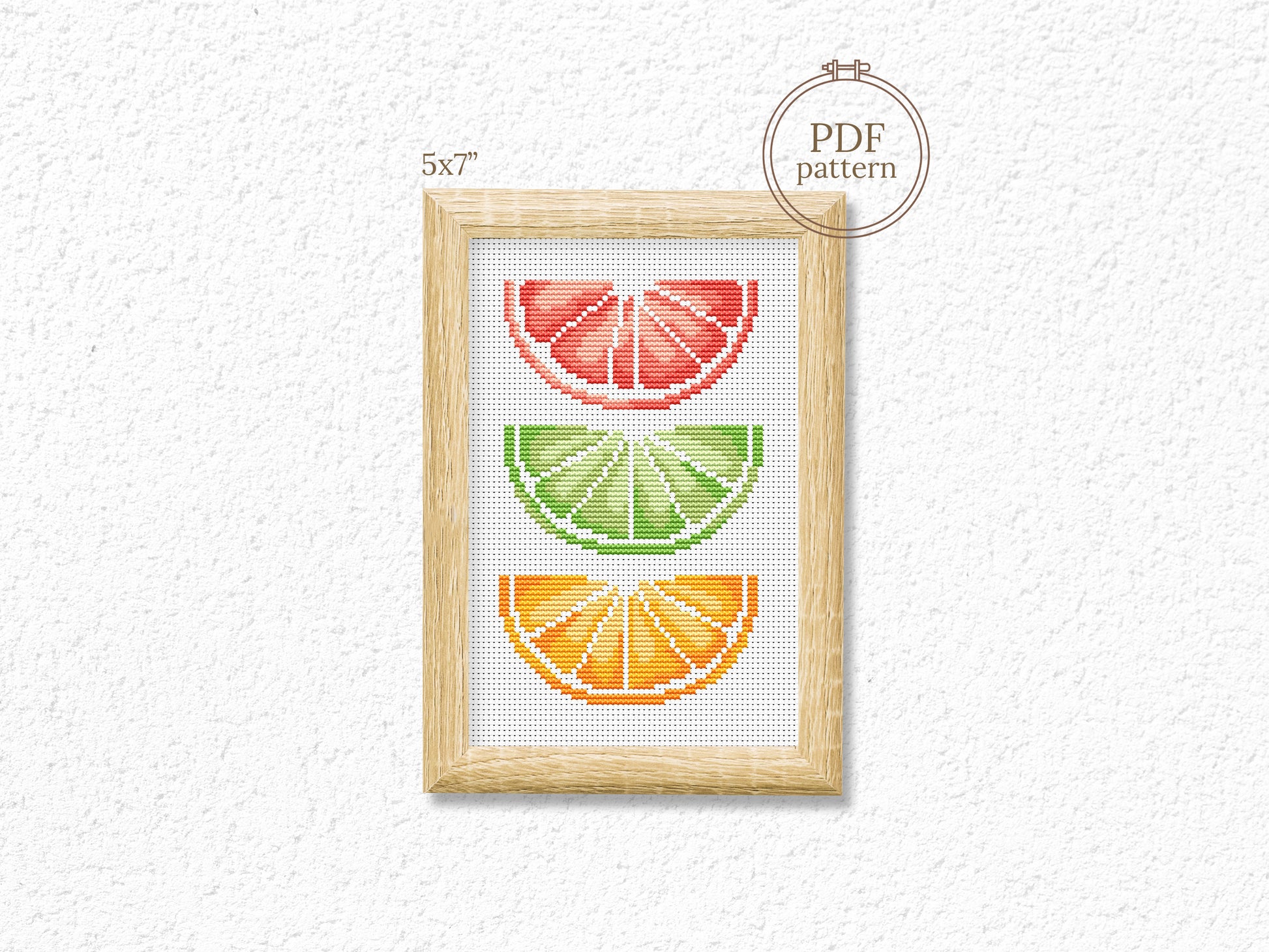 Citrus slices cross stitch pattern for colorful kitchen decor
