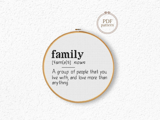 Family quote cross stitch pattern with modern typography