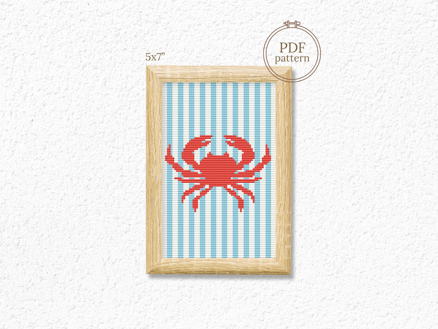 Crab trendy summer cross stitch pattern – modern coastal embroidery PDF