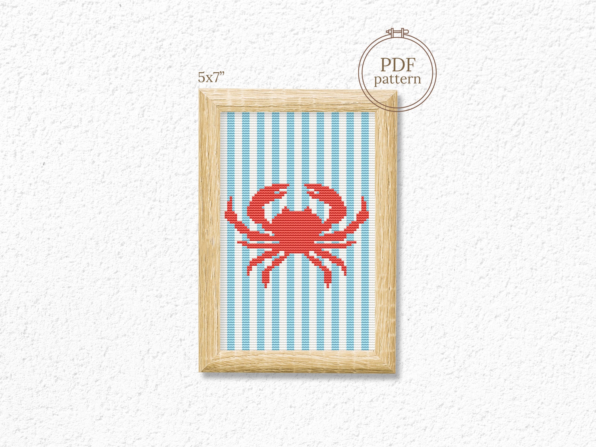 Crab trendy summer cross stitch pattern – modern coastal embroidery PDF