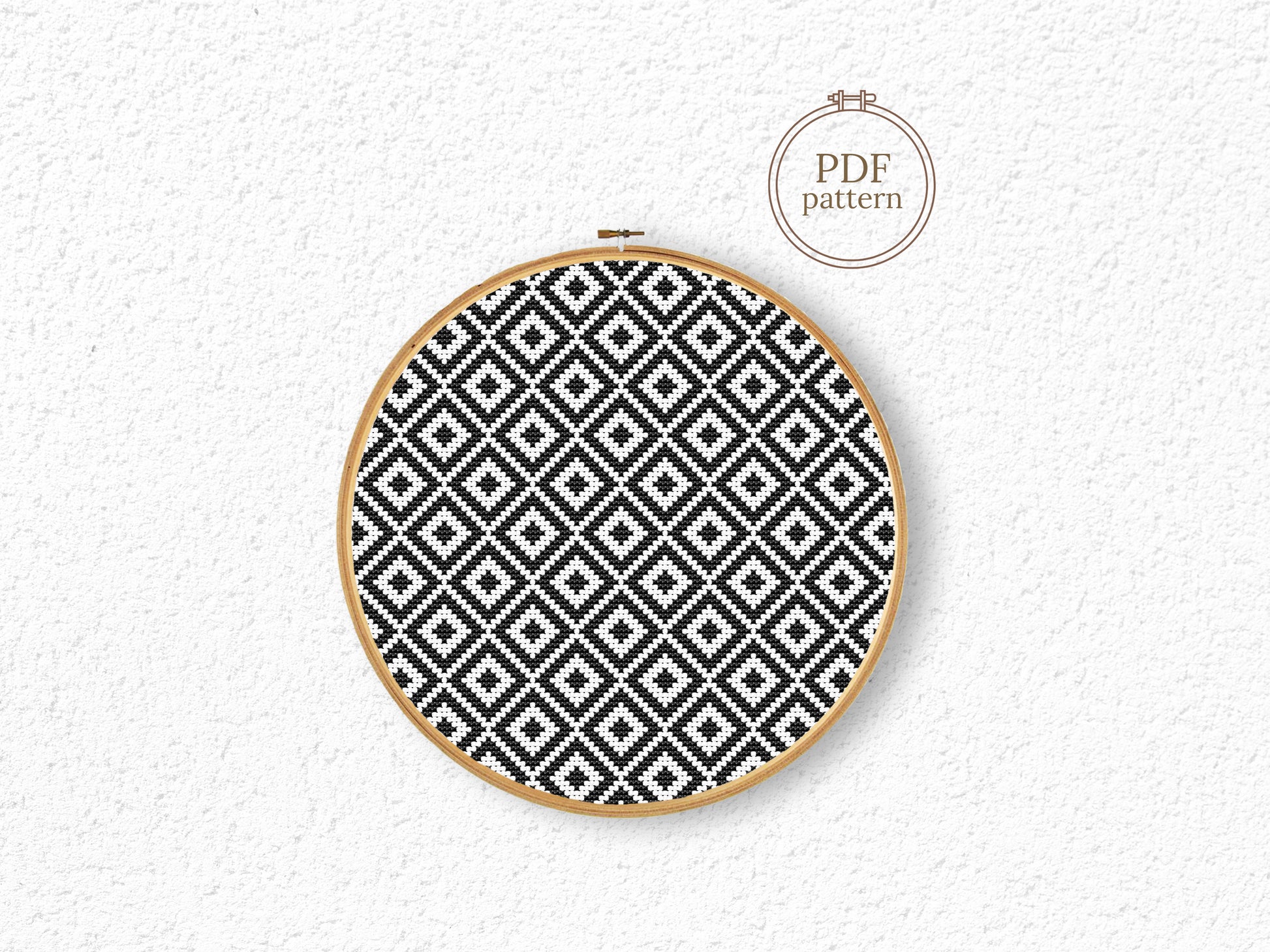 Scandinavian black and white geometric cross stitch pattern, minimalist Nordic-style PDF design