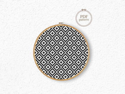 Scandinavian black and white geometric cross stitch pattern, minimalist Nordic-style PDF design