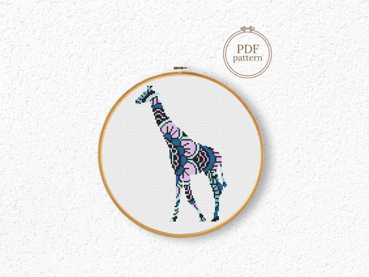 Mandala giraffe cross stitch pattern with ornamental design