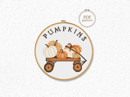 pumpkin cross stitch pattern, cozy autumn embroidery design, fall home decor pdf for beginners

