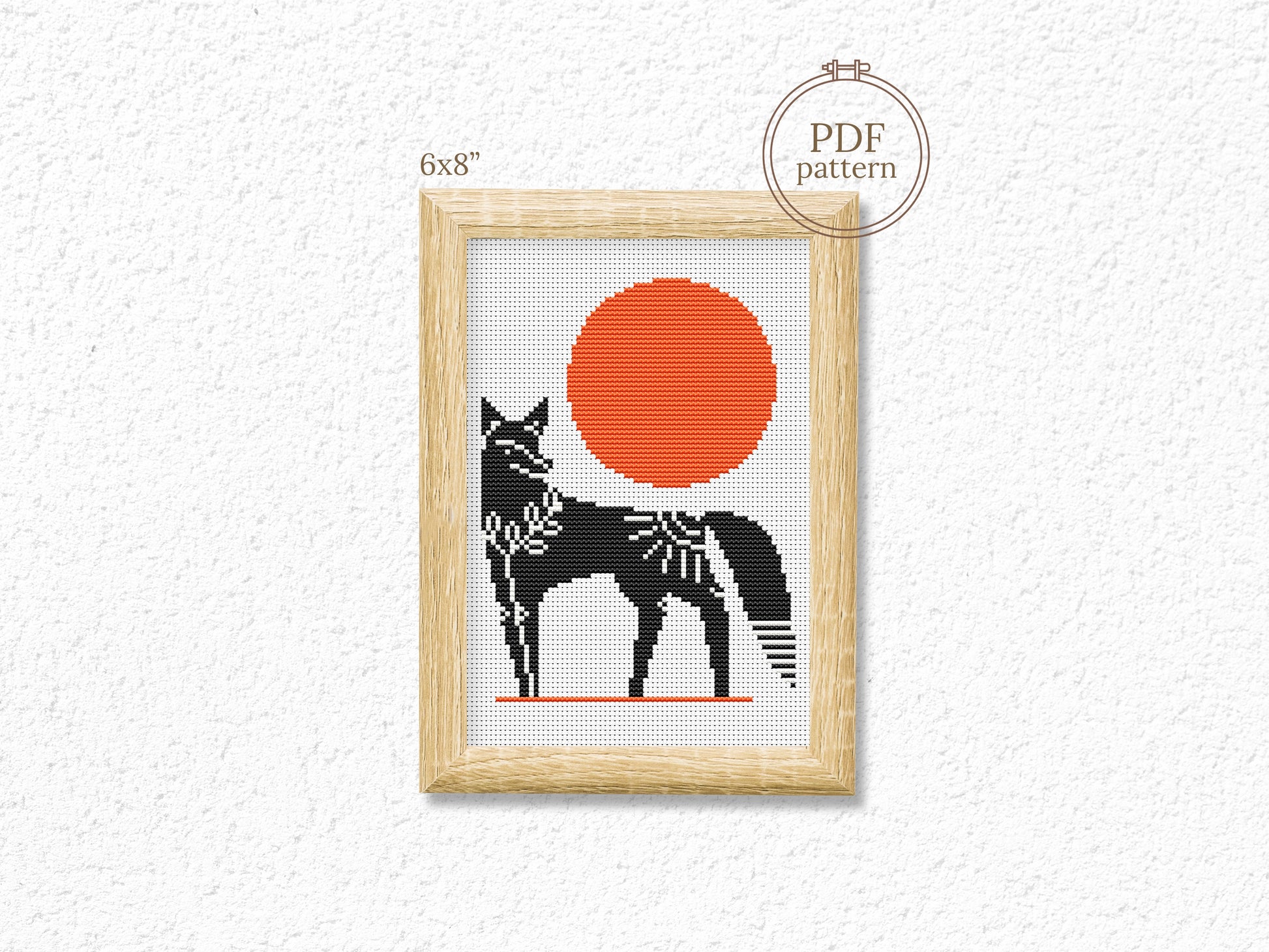 Scandinavian fox cross stitch pattern, Nordic folk embroidery design