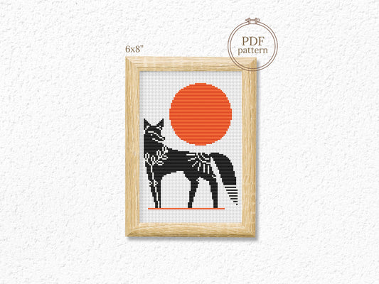 Scandinavian fox cross stitch pattern, Nordic folk embroidery design