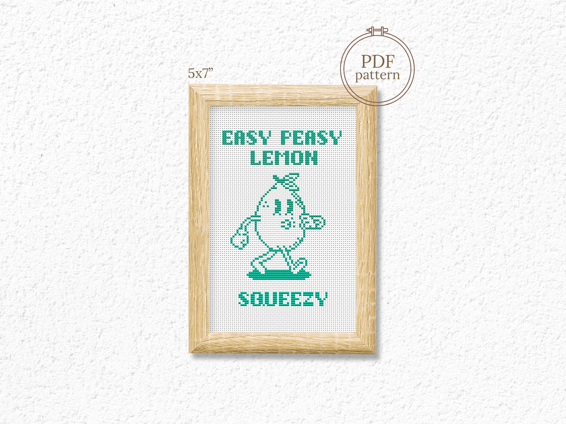 Easy Peasy Lemon Squeezy cross stitch pattern – fun quote PDF chart with lemon design for kitchen