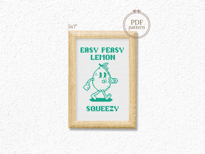 Easy Peasy Lemon Squeezy cross stitch pattern – fun quote PDF chart with lemon design for kitchen
