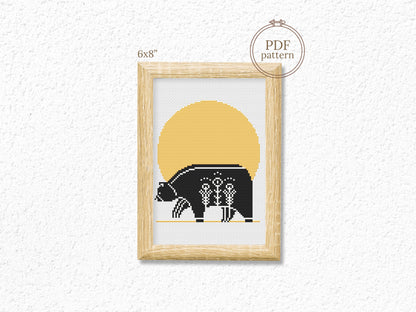 Scandinavian bear cross stitch pattern, Nordic folk embroidery design