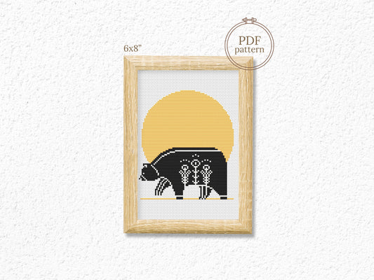 Scandinavian bear cross stitch pattern, Nordic folk embroidery design