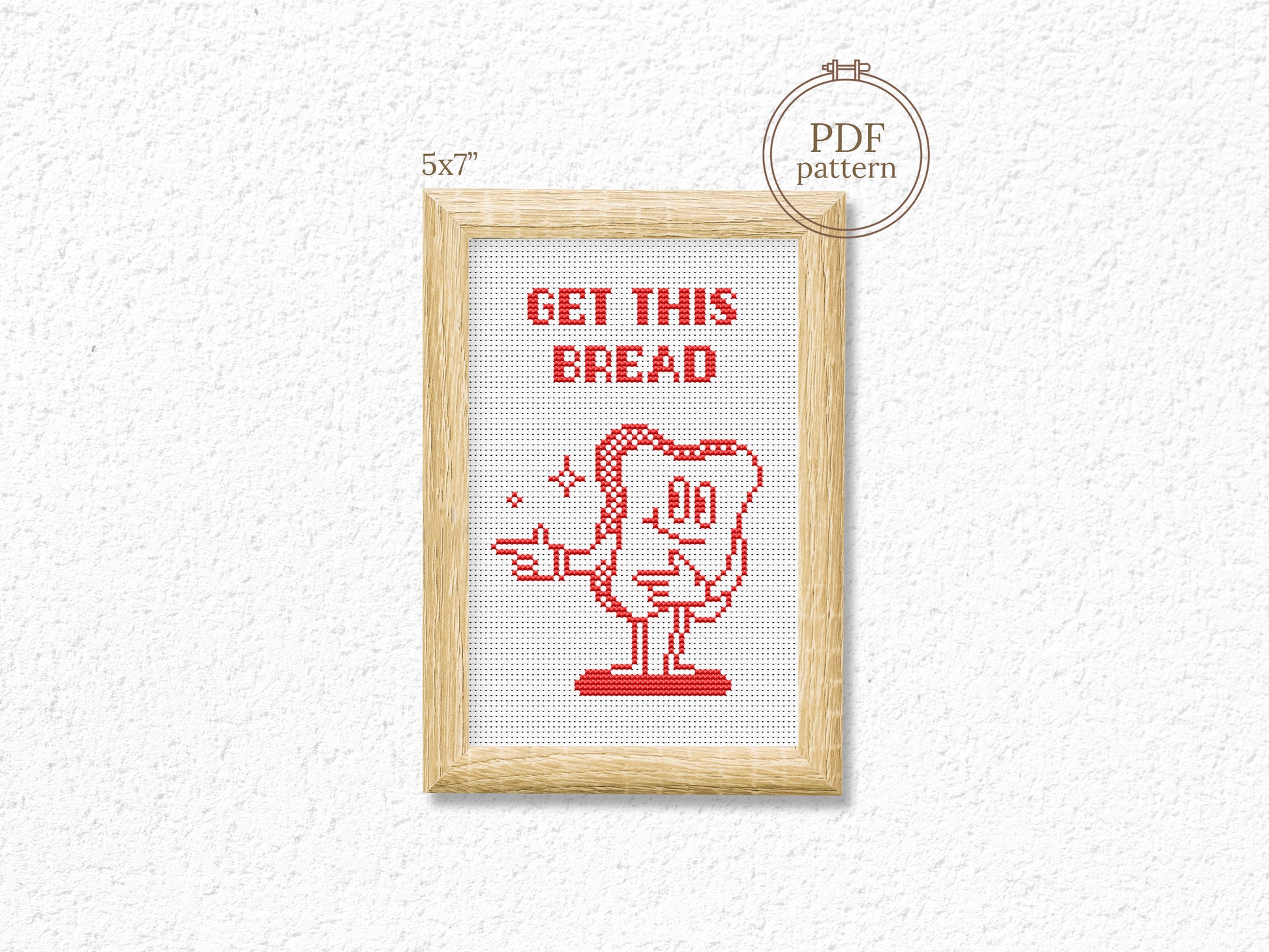 Get This Bread funny cross stitch pattern – modern kitchen quote PDF embroidery chart with minimalist design