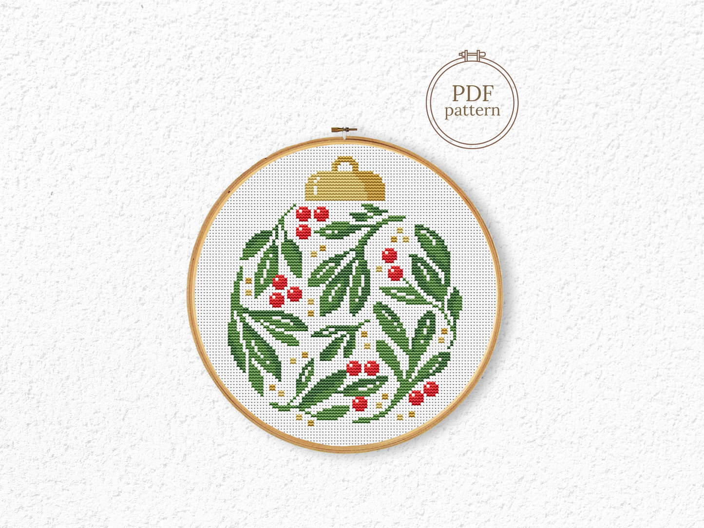 Christmas ornament cross stitch pattern, festive holiday embroidery design