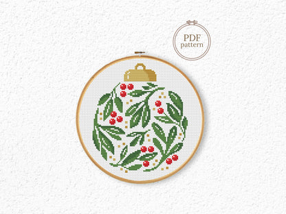 Christmas ornament cross stitch pattern, festive holiday embroidery design