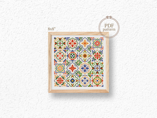 Abstract Tile Cross Stitch Pattern PDF Geometric Design