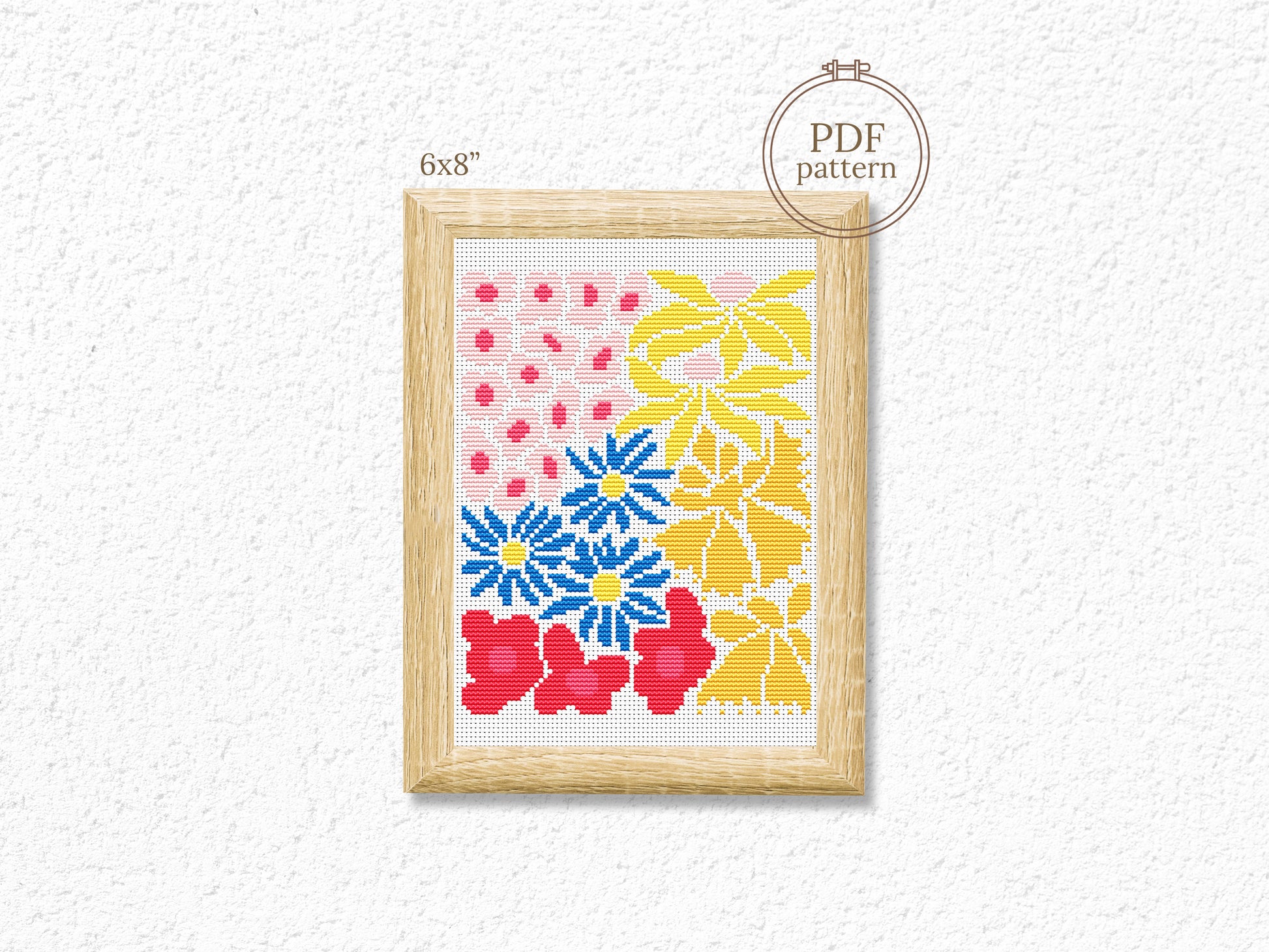 Abstract Colorful Flowers Cross Stitch Pattern – PDF Download