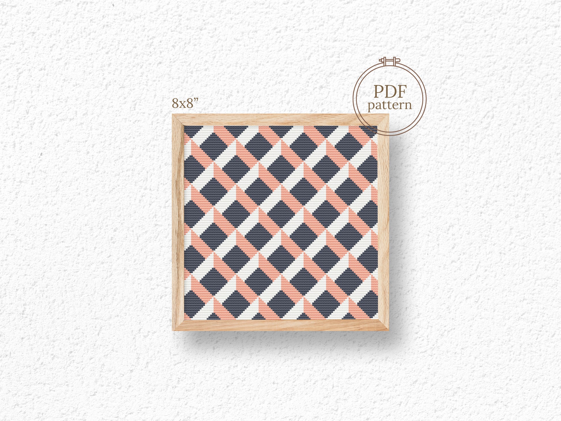 Modern geometric cross stitch pattern with abstract shapes and clean lines