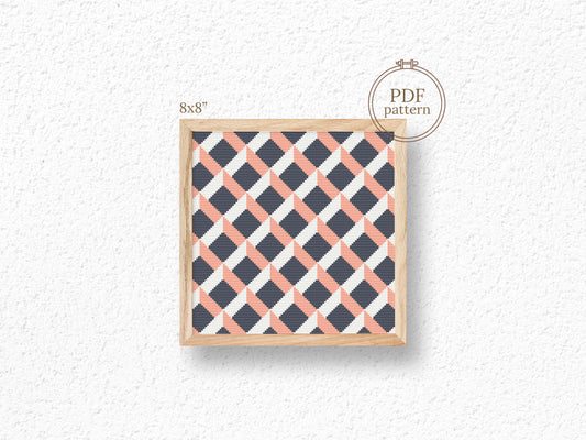 Modern geometric cross stitch pattern with abstract shapes and clean lines