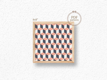 3D abstract cross stitch pattern with optical illusion and geometric depth
