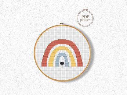 Rainbow cross stitch pattern, nursery wall art embroidery design