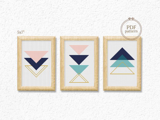 Set of 3 Triangle Geometric Cross Stitch Patterns