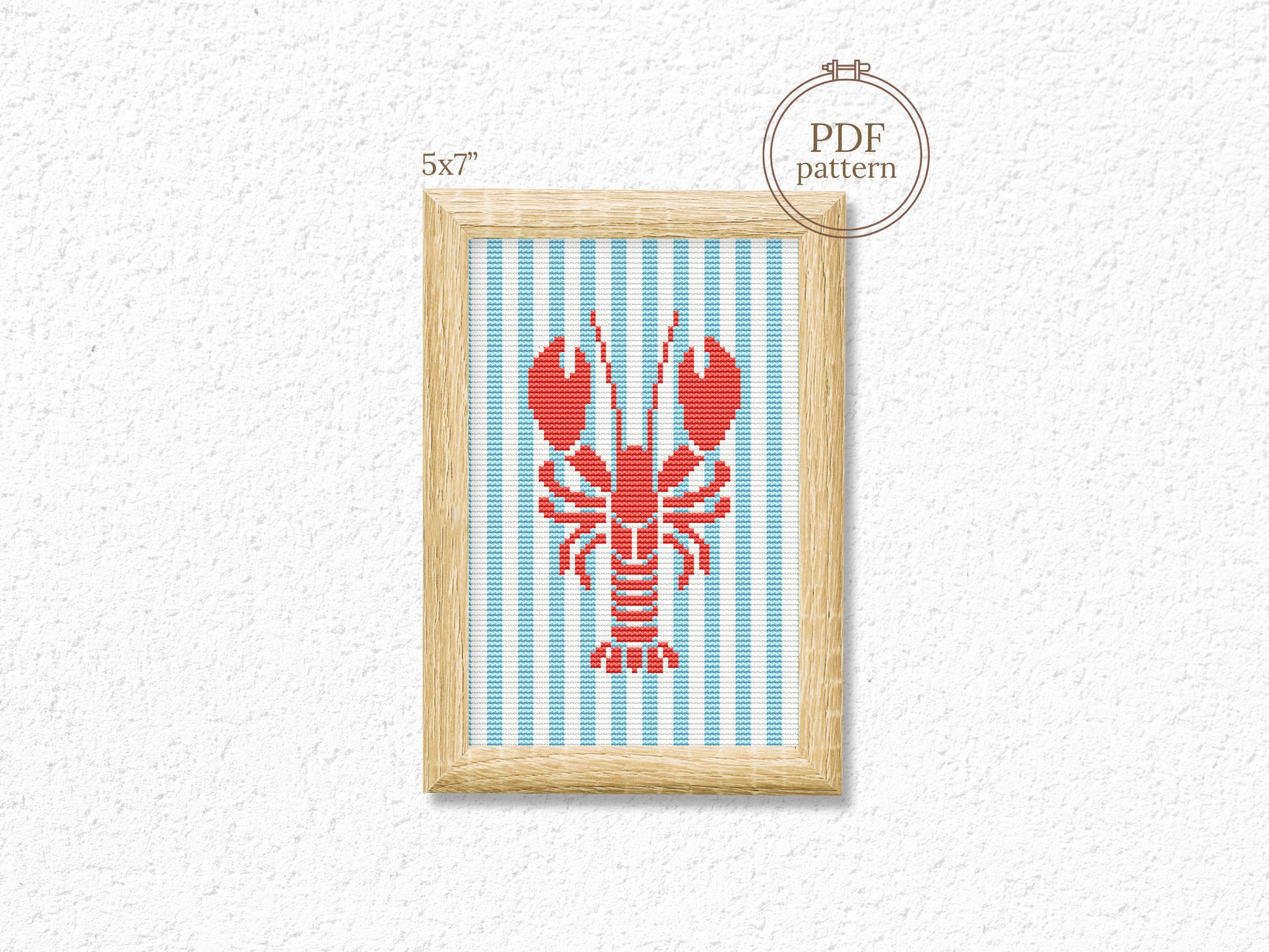 Langoustine trendy summer cross stitch pattern – modern seafood embroidery PDF